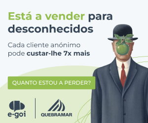 Imagem promocional com um homem de chapéu e uma maçã verde na cabeça, promovendo vendas para clientes anónimos.